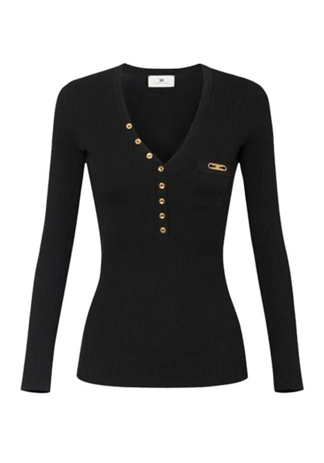 Maglia ELISABETTA FRANCHI donna MK12B56 Nero aderente scollo a v taschino raso ELISABETTA FRANCHI | Maglie | MK12B56110